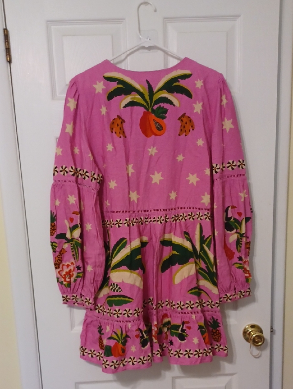 FARM rio Sz L, Leopard Forest Linen Blend, Pink Floral Mini Dress. Fully Lind - Picture 7 of 10